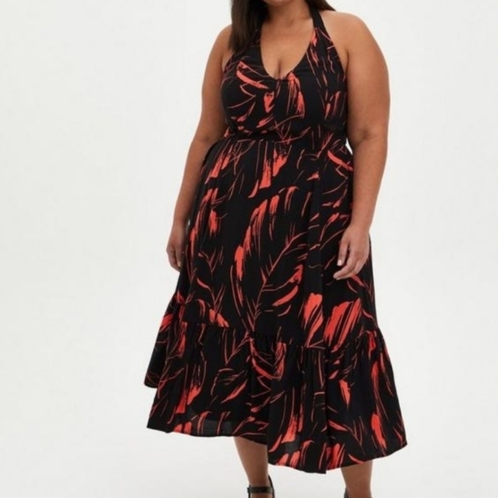 TORRID Black and Orange Halter Dress